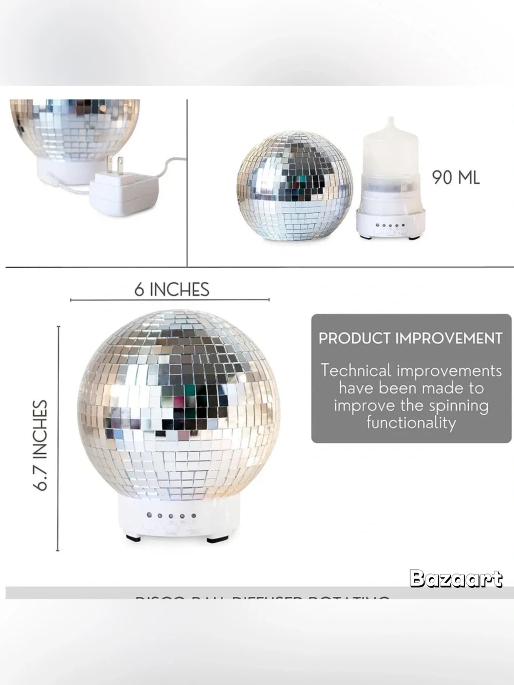 Disco Ball Diffuser : Rotating Aromatherapy Diffuser, Maximalist Decor 7 colors